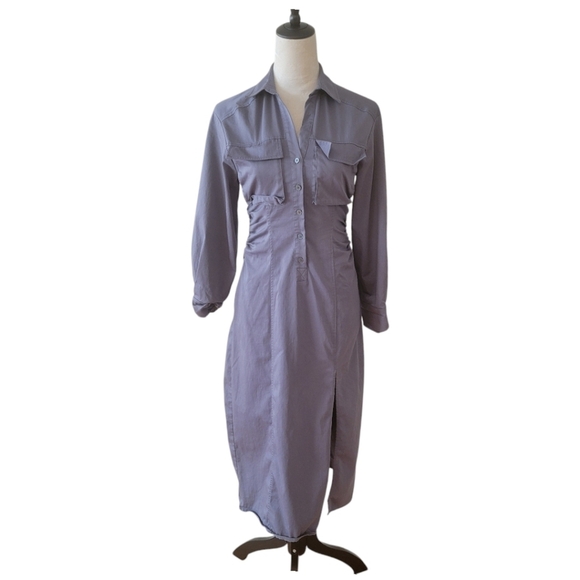 Zara Gray Blue Button Up Midi Length Shirt Dress Size Small - Picture 2 of 6